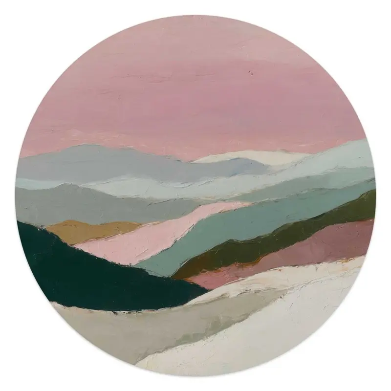 Glasschilderij Bergen in roze wolken I 50 Rond