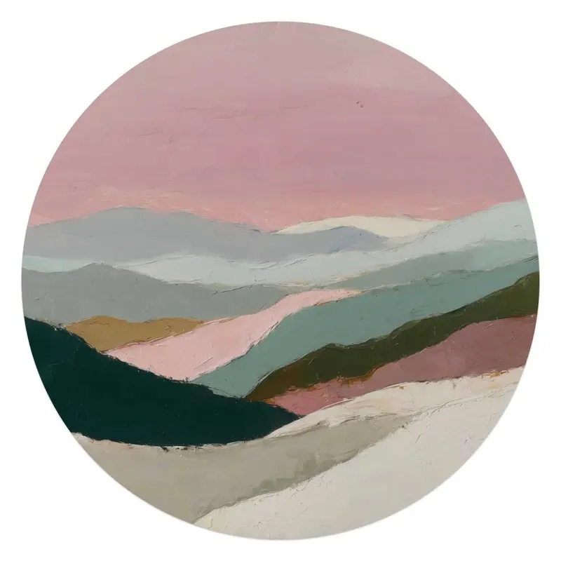 Glasschilderij Bergen in roze wolken I 70 Rond