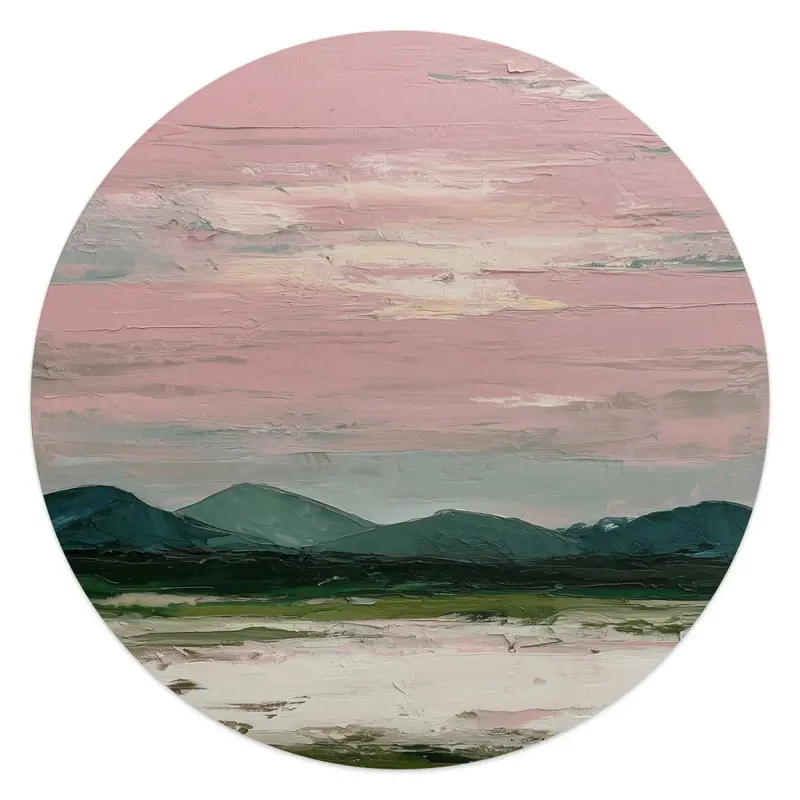 Glasschilderij Bergen in roze wolken II 50 Rond