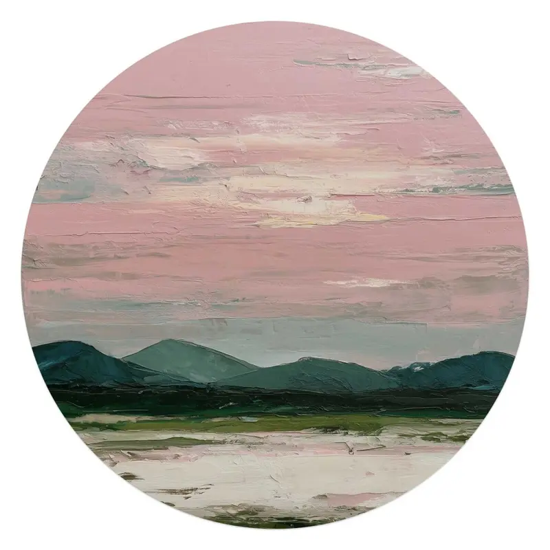 Glasschilderij Bergen in roze wolken II 70 Rond