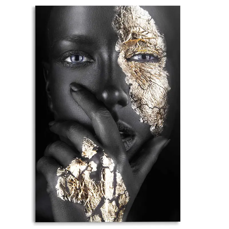 Glasschilderij Black Gold Face 116x78