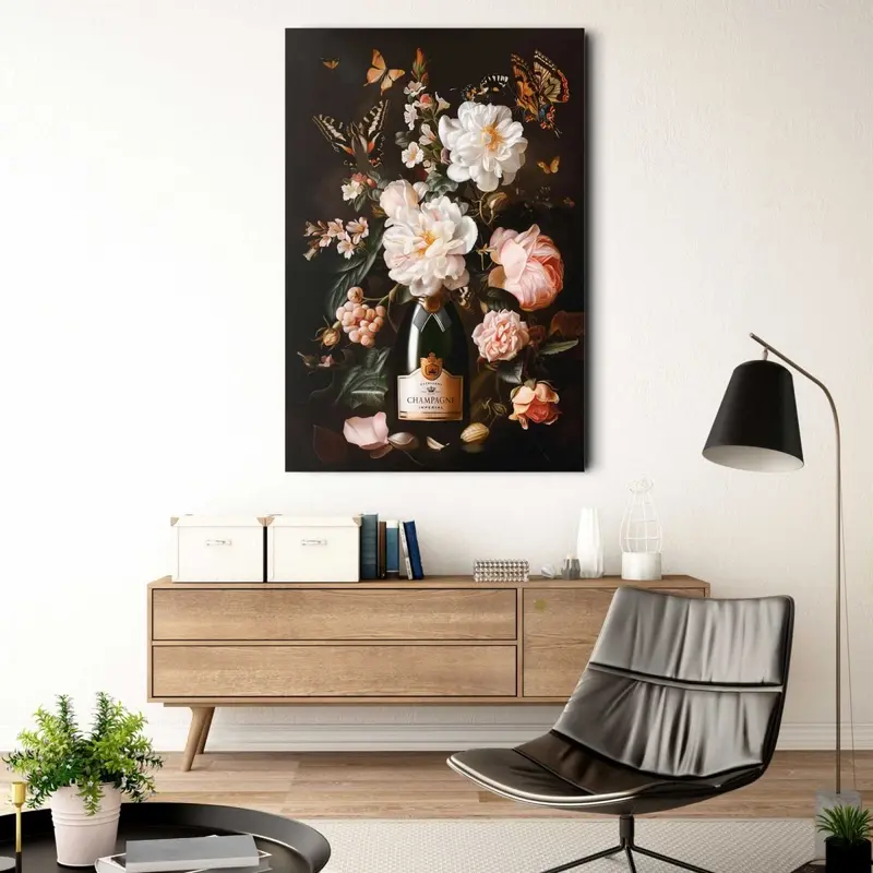 Glasschilderij Champagne Flowers 116x78