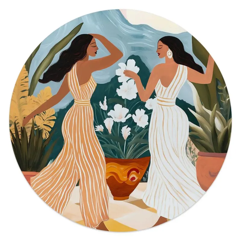 Glasschilderij Dansende dames 50 Rond