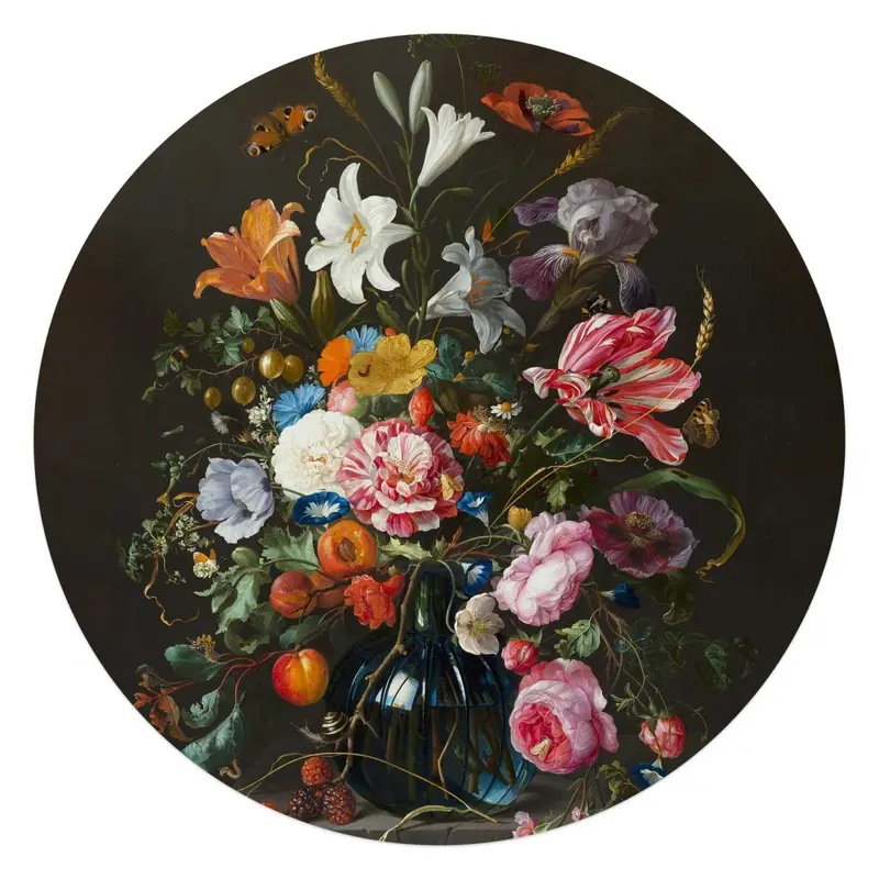 Glasschilderij De Heem Stilleven op vaas 70 Rond