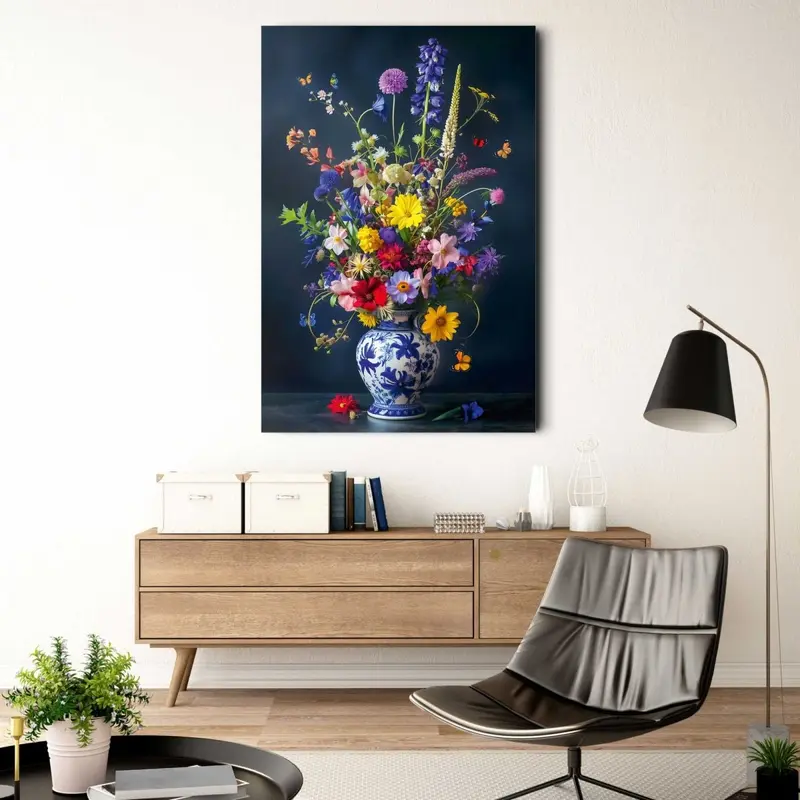 Glasschilderij Delfts Blauw bloemen 116x78