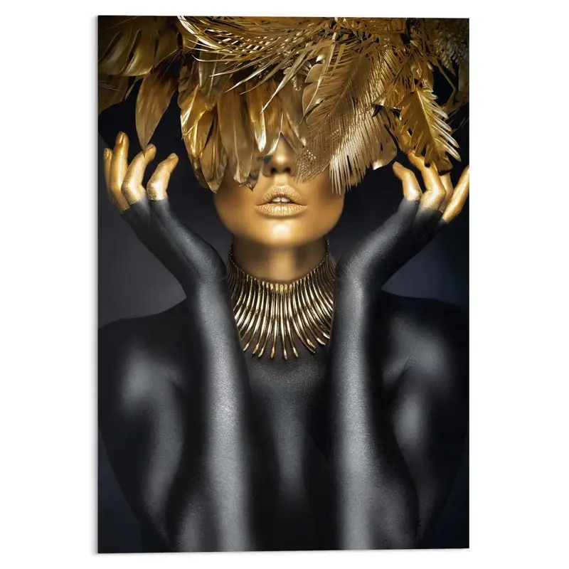 Glasschilderij Golden Feathers 100x70