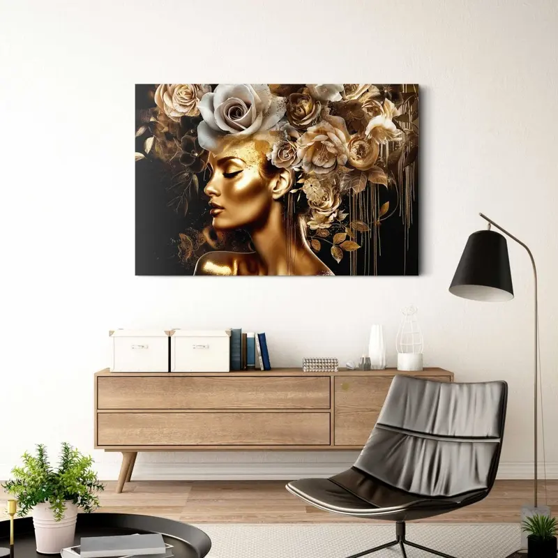 Glasschilderij Golden Flower Lady 78x116