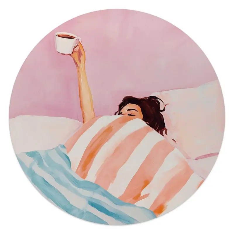Glasschilderij Koffie in bed 50 Rond