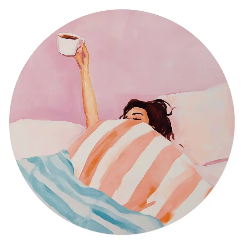 Glasschilderij Koffie in bed 70 Rond