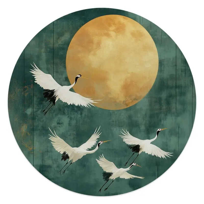 Glasschilderij Kraanvogels in de nacht 50 Rond