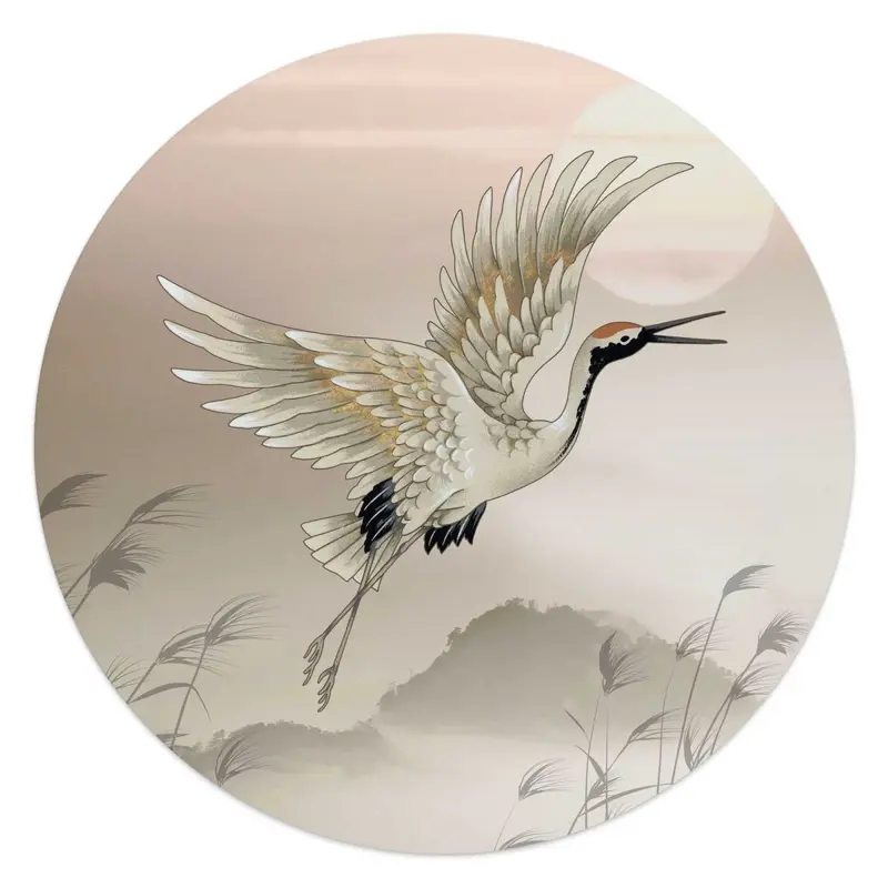 Glasschilderij Kraanvogels in Pastel 50 Rond