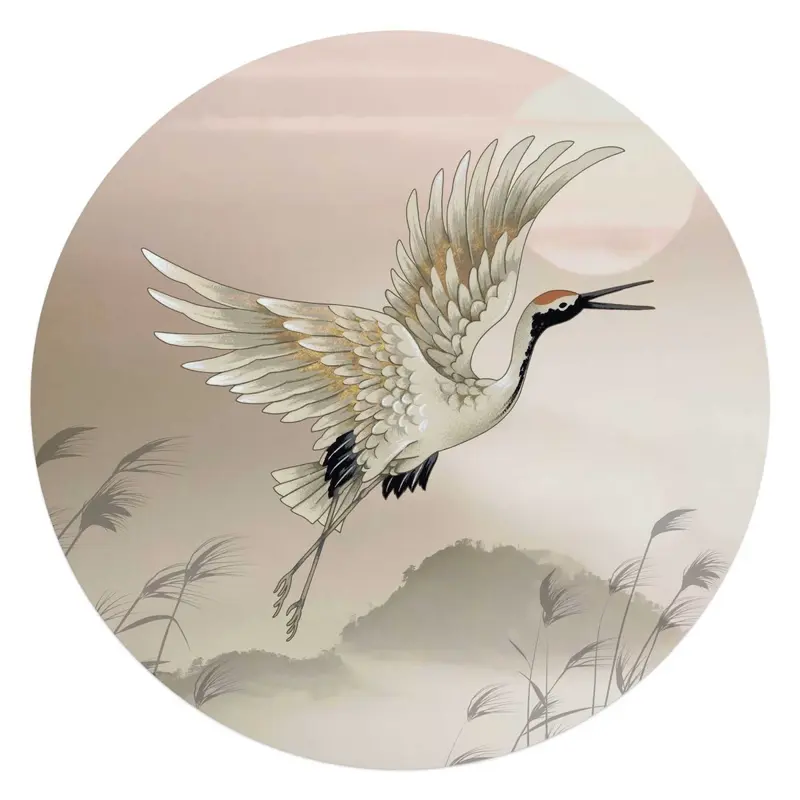 Glasschilderij Kraanvogels in pastel 70 Rond