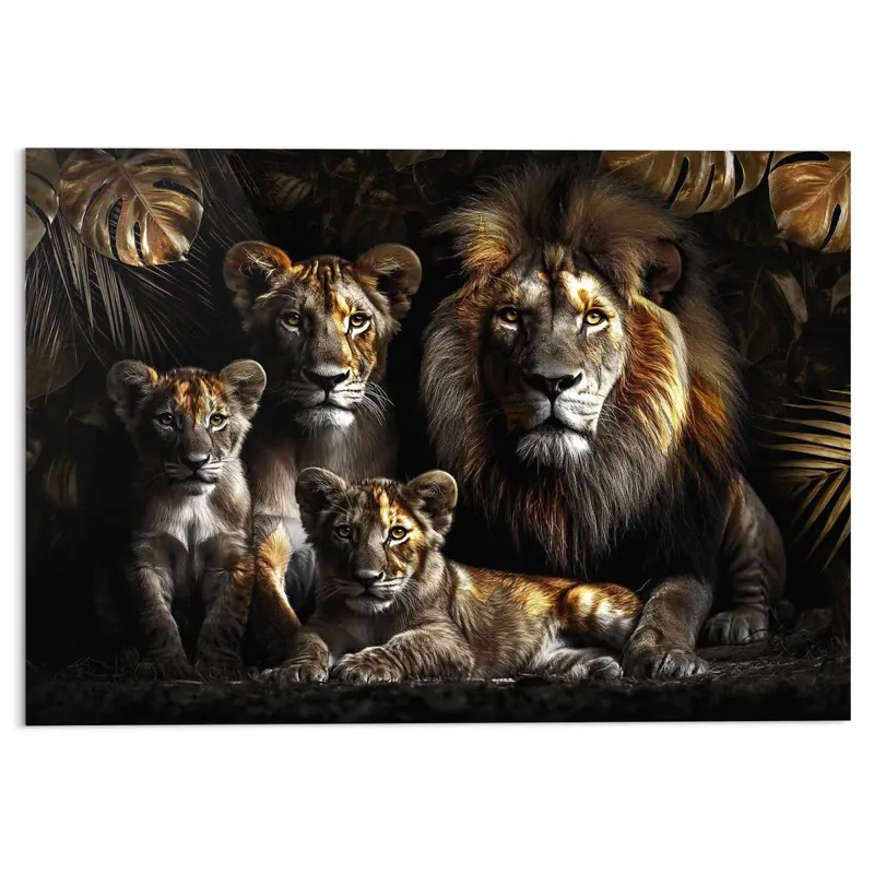 Glasschilderij Leeuwenfamilie 70x100