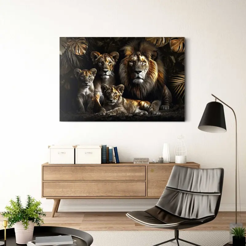 Glasschilderij Lion Family 78x116
