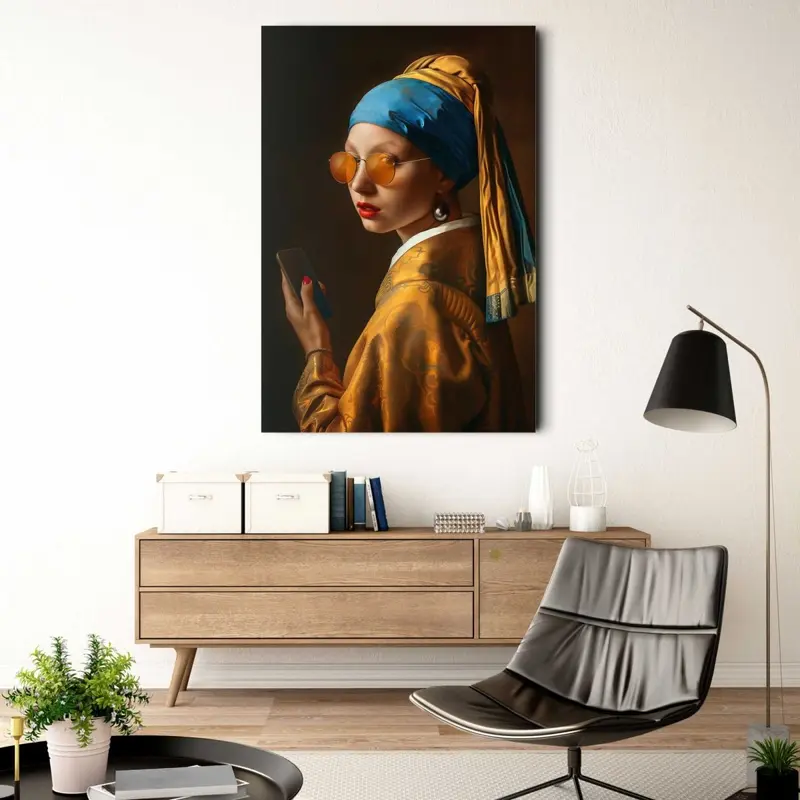 Glasschilderij Modern meisje met de parel 116x78
