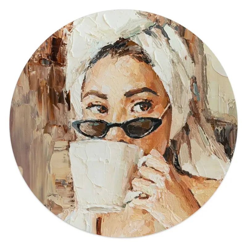 Glasschilderij Ochtendkoffie 50 Rond