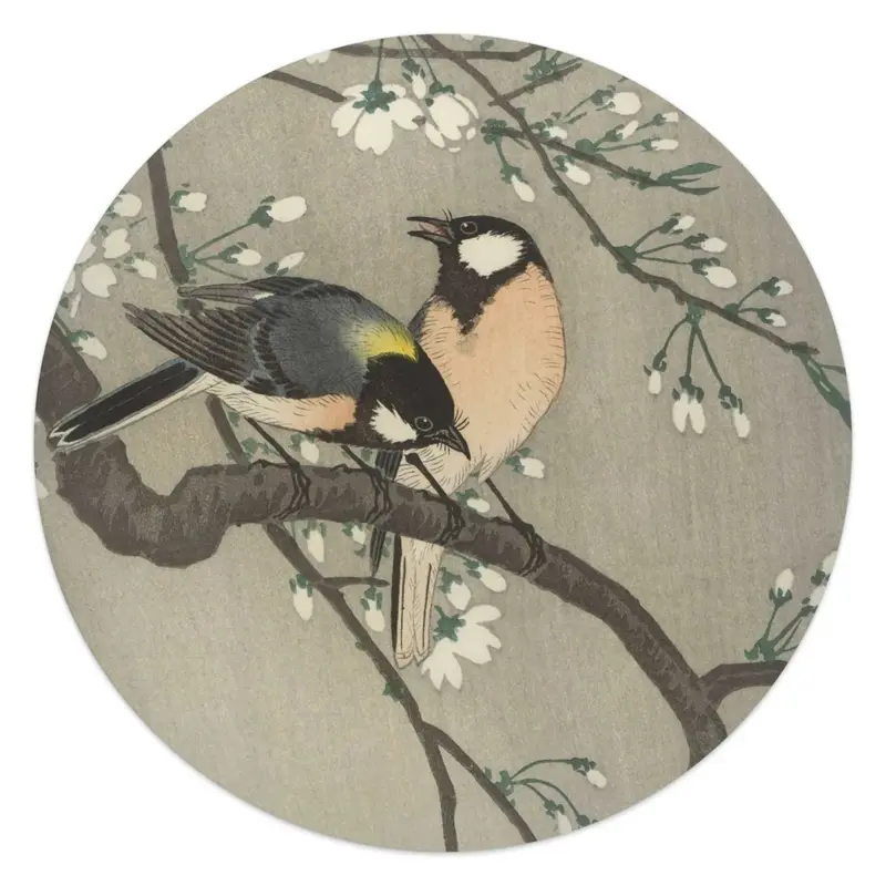 Glasschilderij Ohara Koson Koolmezen op bloesemtak 50 Rond