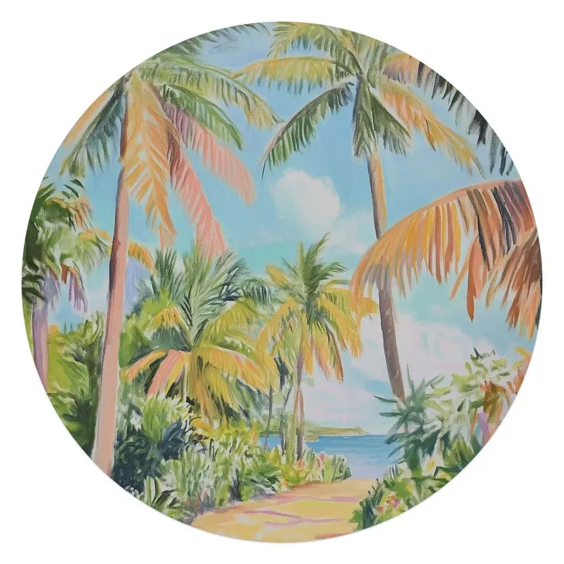 Glasschilderij Pad met palmbomen 70 Rond