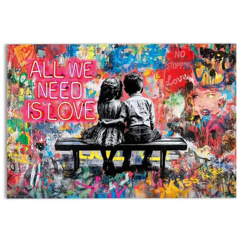 Glasschilderij Street art all you need is love 78x116