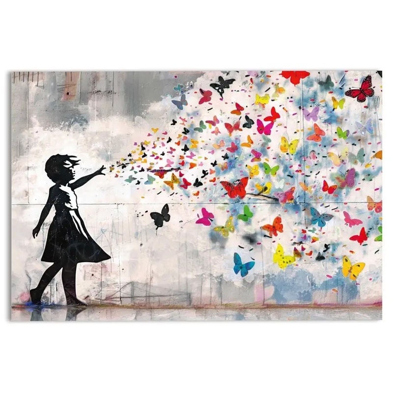 Glasschilderij Street art vlinders 78x116