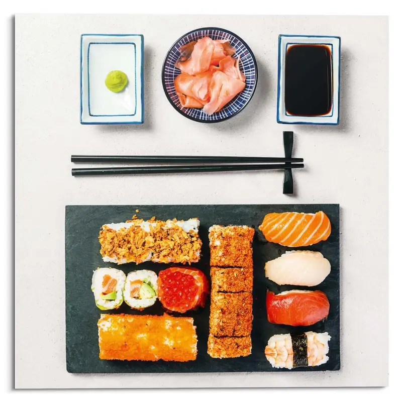 Glasschilderij Sushi Menu 30x30