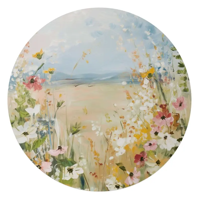 Glasschilderij Veld in bloei 70 Rond