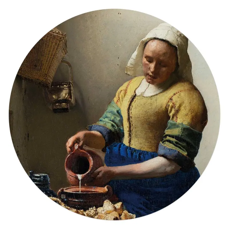 Glasschilderij Vermeer Melkmeisje 70 Rond
