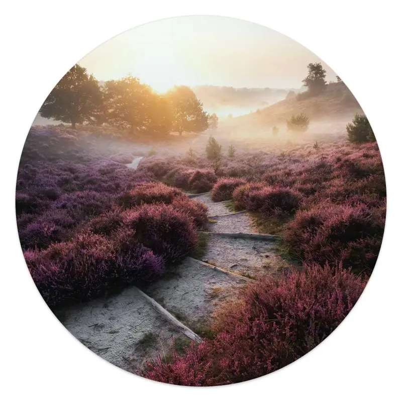 Glasschilderij Wandelpad langs de heide 50 Rond