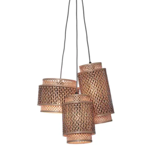 Good&Mojo Hanglamp Bhutan bamboe/3-kaps mix h.20-25-35 zw/naturel