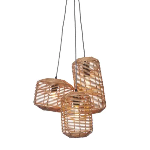 Good&Mojo Hanglamp Tanami rotan/3-kap 18xh.25cm + 18xh.35cm + 25xh.20cm ass.. nat.