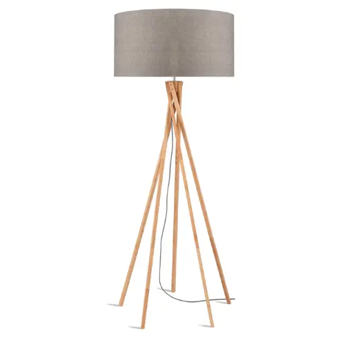 Good&Mojo Vloerlamp bamboe 5-poot Kilimanjaro h.160cm/kap 60x30cm, eco linnen donker