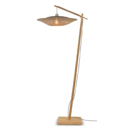 Good&Mojo Vloerlamp Kalimantan bamboe nat.h.176cm/kap horiz.60x15cm zw/nat.