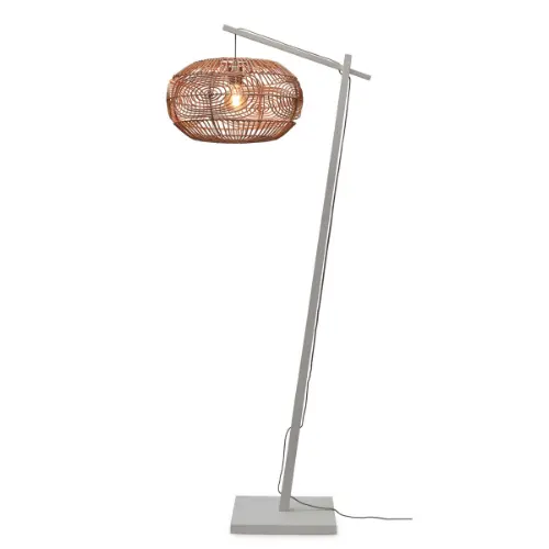 Good&Mojo Vloerlamp Madeira bamboe wit h.176cm/kap rotan dia.48xh.30cm. nat.