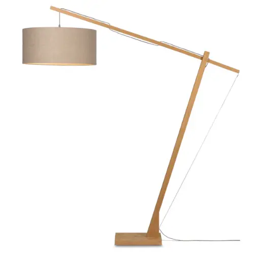 Good&Mojo Vloerlamp Montblanc bamboe h.207/kap 60x30cm eco linnen, donker