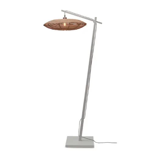 Good&Mojo Vloerlamp Tanami L bamboe wit h.176cm/schijf dia.55xh.14cm rotan. nat.