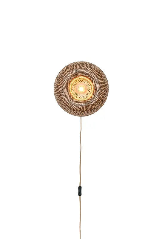 Good&Mojo Wandlamp Barbados bamboe/halfrond kap ø35xh.15cm naturel/bruin