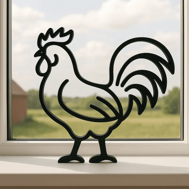 Haan silhouet – minimalistische vensterbankdecoratie