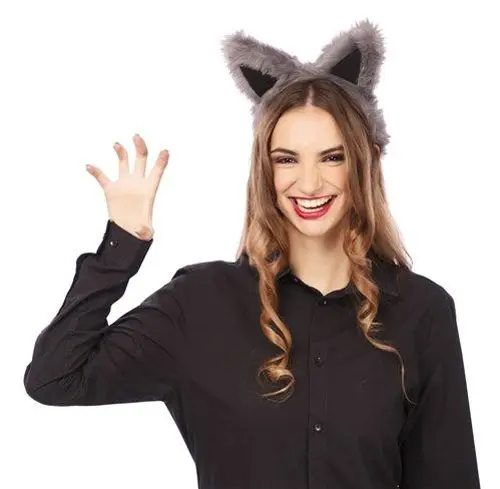 Haarband wolf oortjes donkergrijs