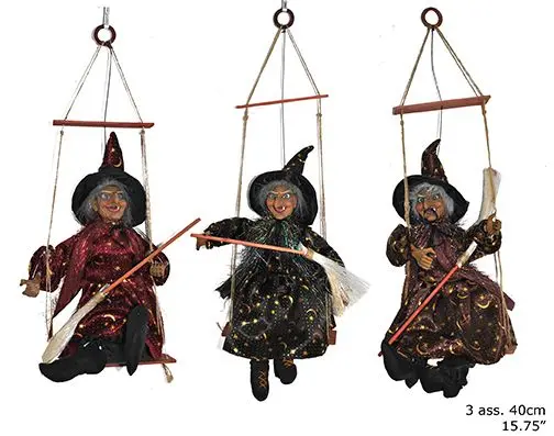 Hangdecoratie heks 40cm met geluid (3 ass.)