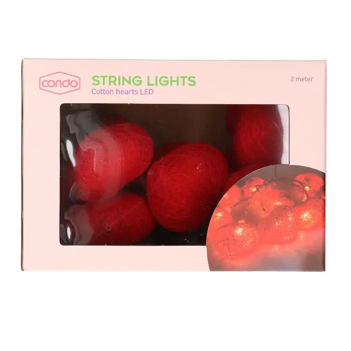 Hartjes lichtsnoer rood 10 ballen 2m