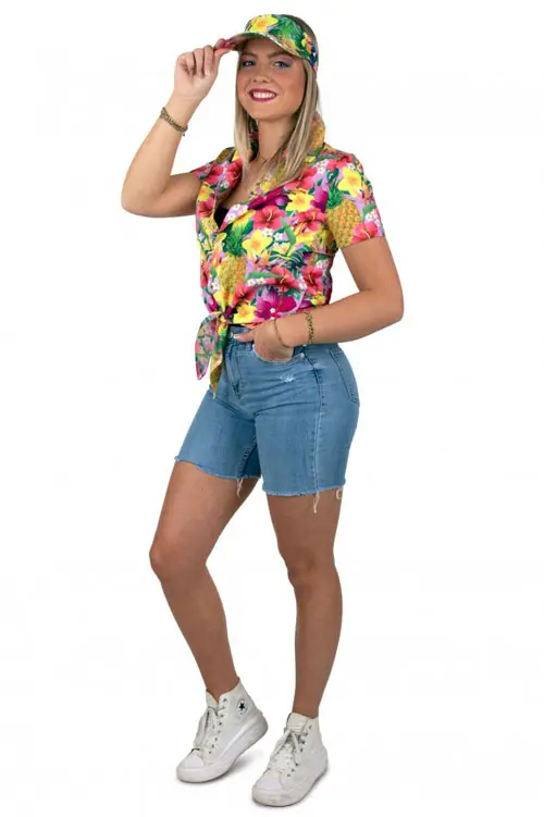 Hawaii knoop blouse met zonneklep pink mt. 36-38