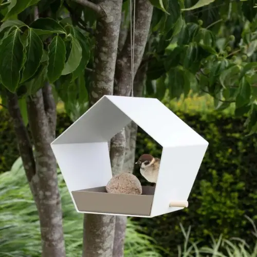 Heeej! Hangend vogelvoederhuisje Small Diamond wit