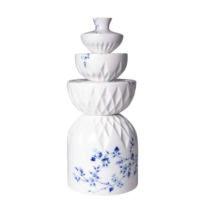 Heinen Delfts Blauw stapelvaas Blauw Vouw 42 cm