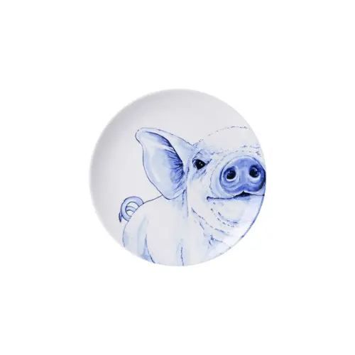 Heinen Delfts Blauw wandbord Varken 20 cm