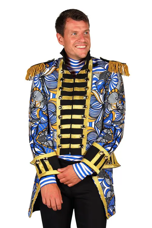 Herenjas African look blauw/wit mt. M