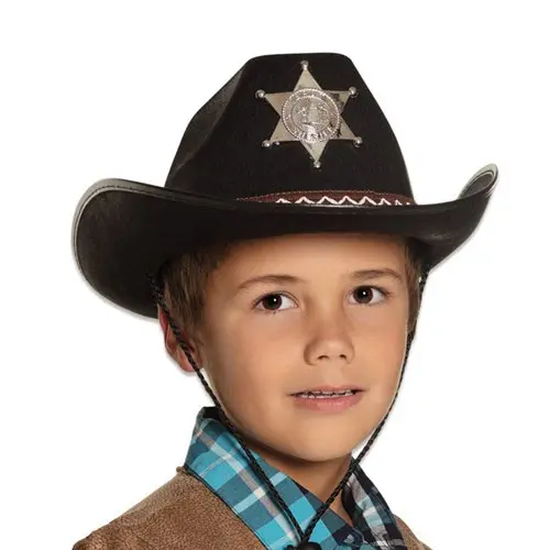 Hoed cowboy Sheriff zwart kindermaat