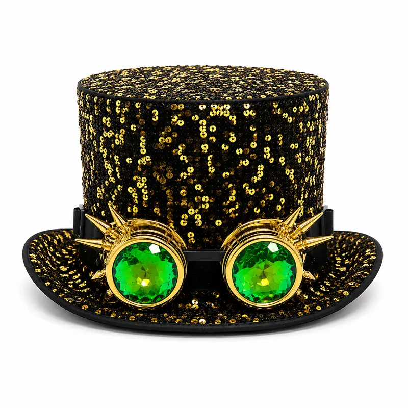 Hoed goud pailletten steampunk met bril