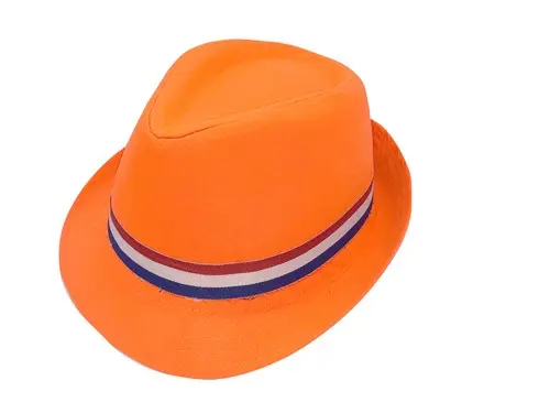 Hoed oranje met rood/wit/blauw band