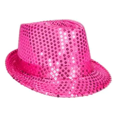 Hoed pailletten fuchsia/roze