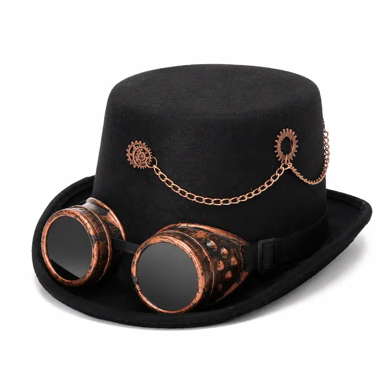 Hoed steampunk zwart met bril